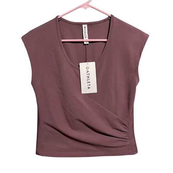 Athleta NWT Bayview Tee Shirt Mauve Short Sleeve Faux Wrap Workout Top Women’s S - Picture 1 of 8